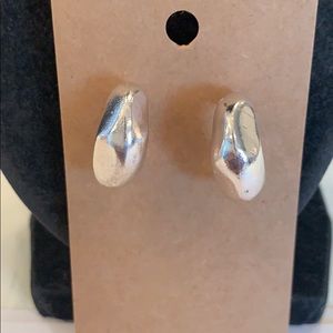 Post hoop textured silver toned earrings